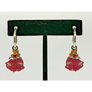 Sleeping Beauty Earrings Disney Pink Enamel Dangle Hoop Walt Disney World